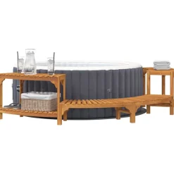 Piscine & Spa-vidaXL Enceinte de bain à remous demi-ronde Marron 252 x 112 x 55,5 cm