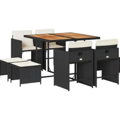 Mobilier De Jardin-vidaXL Ensemble à manger de jardin 9pcs coussins noir résine tressée Noir et cr&egrave;me