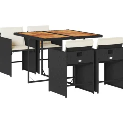 Mobilier De Jardin-vidaXL Ensemble à manger de jardin coussins 5pcs Noir Résine tressée Noir et cr&egrave;me