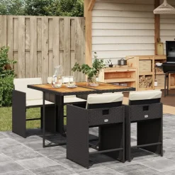 Mobilier De Jardin-vidaXL Ensemble à manger de jardin coussins 5pcs Noir Résine tressée Noir et cr&egrave;me