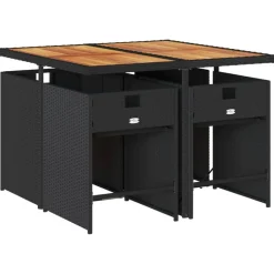 Mobilier De Jardin-vidaXL Ensemble à manger de jardin coussins 5pcs Noir Résine tressée Noir et cr&egrave;me