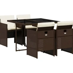 Mobilier De Jardin-vidaXL Ensemble à manger de jardin 5 pcs et coussins marron poly rotin Marron et crème