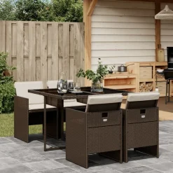 Mobilier De Jardin-vidaXL Ensemble à manger de jardin 5 pcs et coussins marron poly rotin Marron et cr&egrave;me