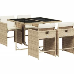 Mobilier De Jardin-vidaXL Ensemble à manger de jardin avec coussins 5pcs Beige poly rotin beige et cr&egrave;me