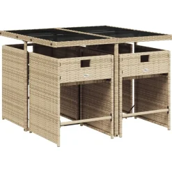 Mobilier De Jardin-vidaXL Ensemble à manger de jardin avec coussins 5pcs Beige poly rotin beige et cr&egrave;me