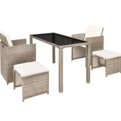 vidaXL Ensemble à manger d'extérieur avec coussins 5 pcs Rotin Beige