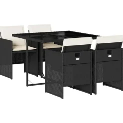 Mobilier De Jardin-vidaXL Ensemble à manger de jardin coussins 5pcs Noir Résine tressée Noir et cr&egrave;me