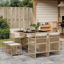 vidaXL Ensemble à manger de jardin et coussins 9 pcs beige Poly rotin