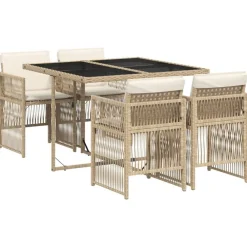 Mobilier De Jardin-vidaXL Ensemble à manger de jardin avec coussins 5pcs Beige poly rotin beige et cr&egrave;me