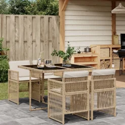 Mobilier De Jardin-vidaXL Ensemble à manger de jardin avec coussins 5pcs Beige poly rotin beige et cr&egrave;me