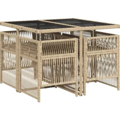Mobilier De Jardin-vidaXL Ensemble à manger de jardin avec coussins 5pcs Beige poly rotin beige et cr&egrave;me