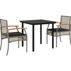 vidaXL Ensemble à manger de jardin 3 pcs coussins résine tressée