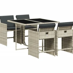 Mobilier De Jardin-vidaXL Ensemble à manger de jardin et coussins 5 pcs rotin Gris clair