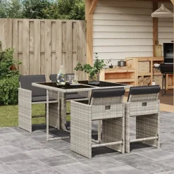 Mobilier De Jardin-vidaXL Ensemble à manger de jardin et coussins 5 pcs rotin Gris clair