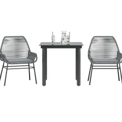 vidaXL Ensemble à manger jardin coussins 3 pcs poly rotin verre