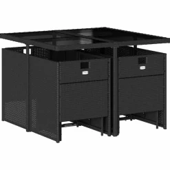 vidaXL Ensemble à manger jardin 9pcs et coussins noir résine tressée