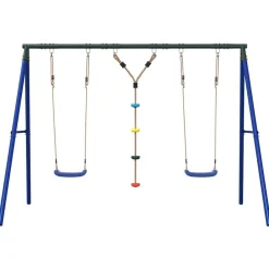 Jeux De Plein Air-vidaXL Ensemble balançoire d'extérieur balançoires et corde à disque Bleu