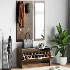 Produits Ménagers-vidaXL Ensemble d'armoires à chaussures 3-en-1 Chêne fumé Ch&ecirc;ne fumé