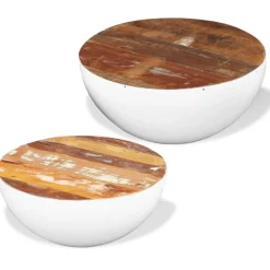 Tables-vidaXL Ensemble de 2 tables basses Forme de bol Bois de récupération Blanc