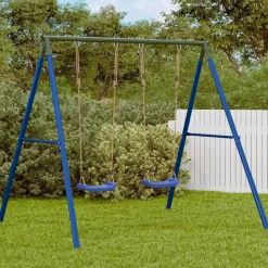 Jeux De Plein Air-vidaXL Ensemble de balançoire d'extérieur avec 2 balançoires Bleu