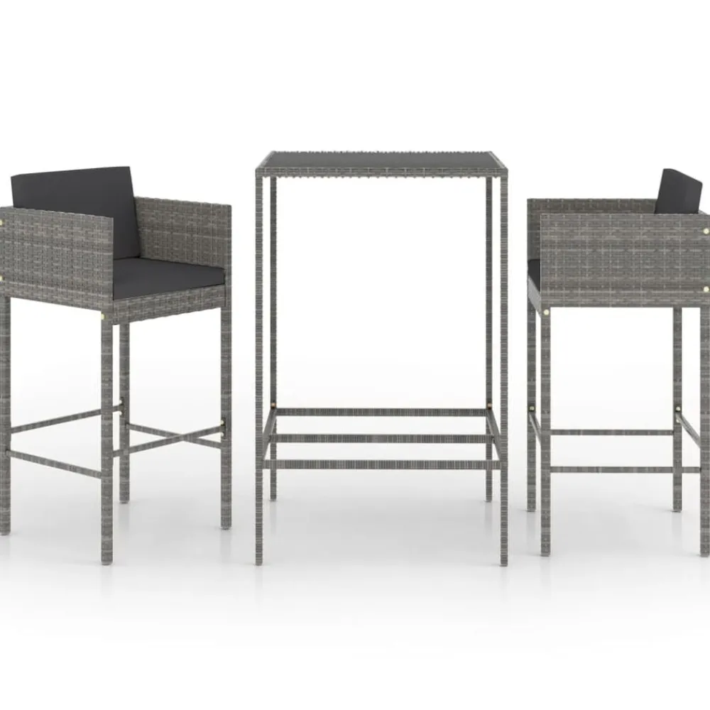 Mobilier De Jardin-vidaXL Ensemble de bar de jardin 3 pcs et coussins Résine tressée Gris