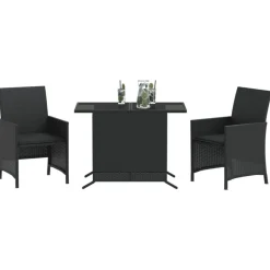 Mobilier De Jardin-vidaXL Ensemble de bistro 3 pcs avec coussins résine tressée Noir