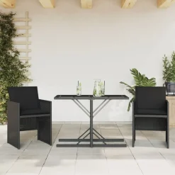 Mobilier De Jardin-vidaXL Ensemble de bistro 3 pcs avec coussins résine tressée Noir