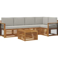 vidaXL Ensemble de canapé d'angle 6 pcs Gris Naturel et Clair