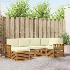 Ensembles De Meubles-vidaXL Ensemble de canapé d'angle avec coussin 6 pcs Naturel et Crème Naturel et cr&egrave;me