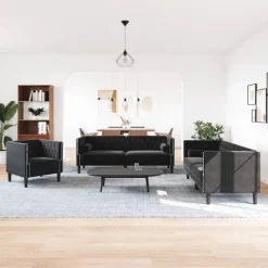 vidaXL Ensemble de canapé Chesterfield et traversins 3pcs velours