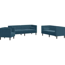 Canapés-vidaXL Ensemble de canapé Chesterfield et traversins 3pcs velours Bleu