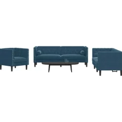 Canapés-vidaXL Ensemble de canapé Chesterfield et traversins 3pcs velours Bleu
