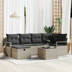 Mobilier De Jardin-vidaXL Ensemble de canapé de jardin 7 pcs Poly rotin Gris clair