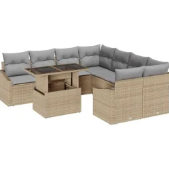 vidaXL Ensemble de canapé de jardin 9 pcs clair