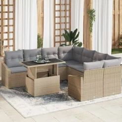vidaXL Ensemble de canapé de jardin 9 pcs clair