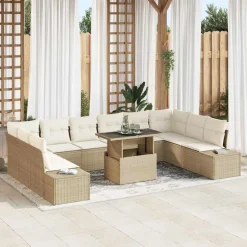 Mobilier De Jardin-vidaXL Ensemble de canapé de jardin 11 pcs Beige Poly rotin Beige et blanc