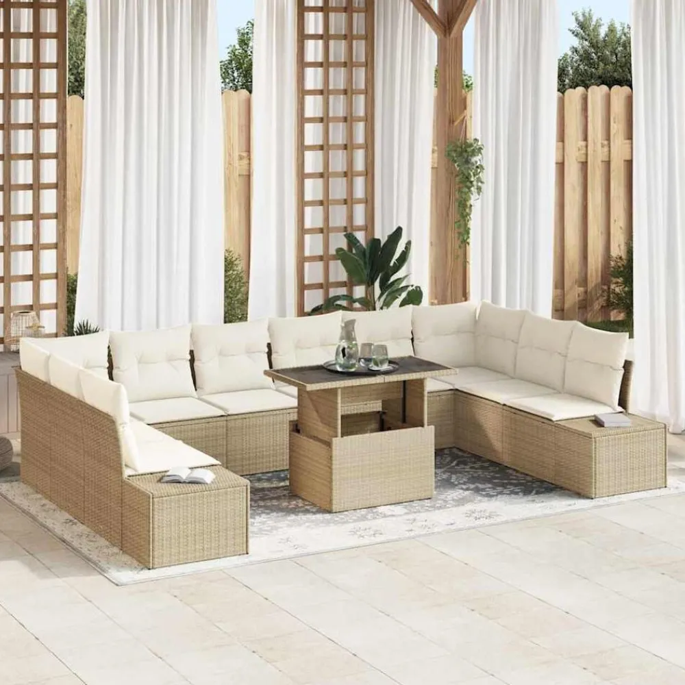 Mobilier De Jardin-vidaXL Ensemble de canapé de jardin 11 pcs Beige Poly rotin Beige et blanc