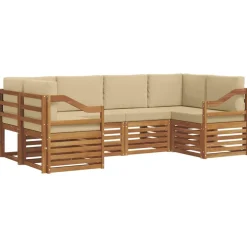 Ensembles De Meubles-vidaXL Ensemble de canapé d'angle 6 pcs Naturel Bois d'Acacia Massif Naturel et beige