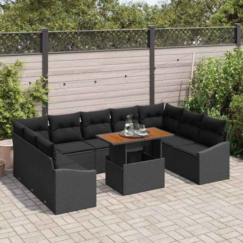 Mobilier De Jardin-vidaXL Ensemble de canapé de jardin 10 pcs Poly rotin Noir