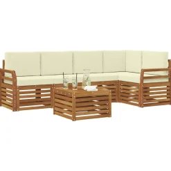 vidaXL Ensemble de canapé d'angle avec coussin 6 pcs Naturel et Crème