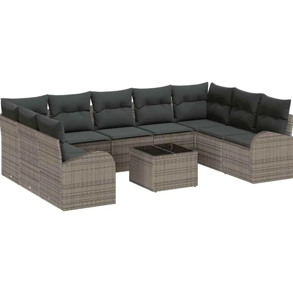 vidaXL Ensemble de canapé de jardin avec coussin 10 pcs polyrotin