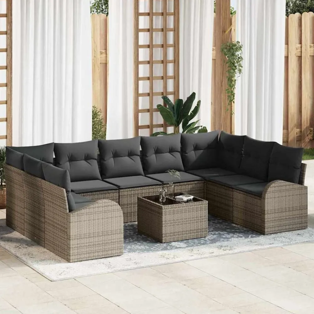 vidaXL Ensemble de canapé de jardin avec coussin 10 pcs polyrotin
