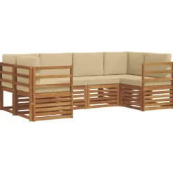 Ensembles De Meubles-vidaXL Ensemble de canapé d'angle 6 pcs Naturel Bois d'Acacia Massif Naturel et beige