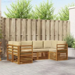Ensembles De Meubles-vidaXL Ensemble de canapé d'angle 6 pcs Naturel Bois d'Acacia Massif Naturel et beige