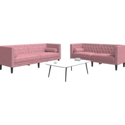 Canapés-vidaXL Ensemble de canapé Chesterfield et traversins 2pcs velours Rose