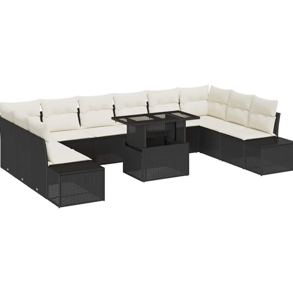 vidaXL Ensemble de canapé de jardin 11 pcs Noir Poly rotin