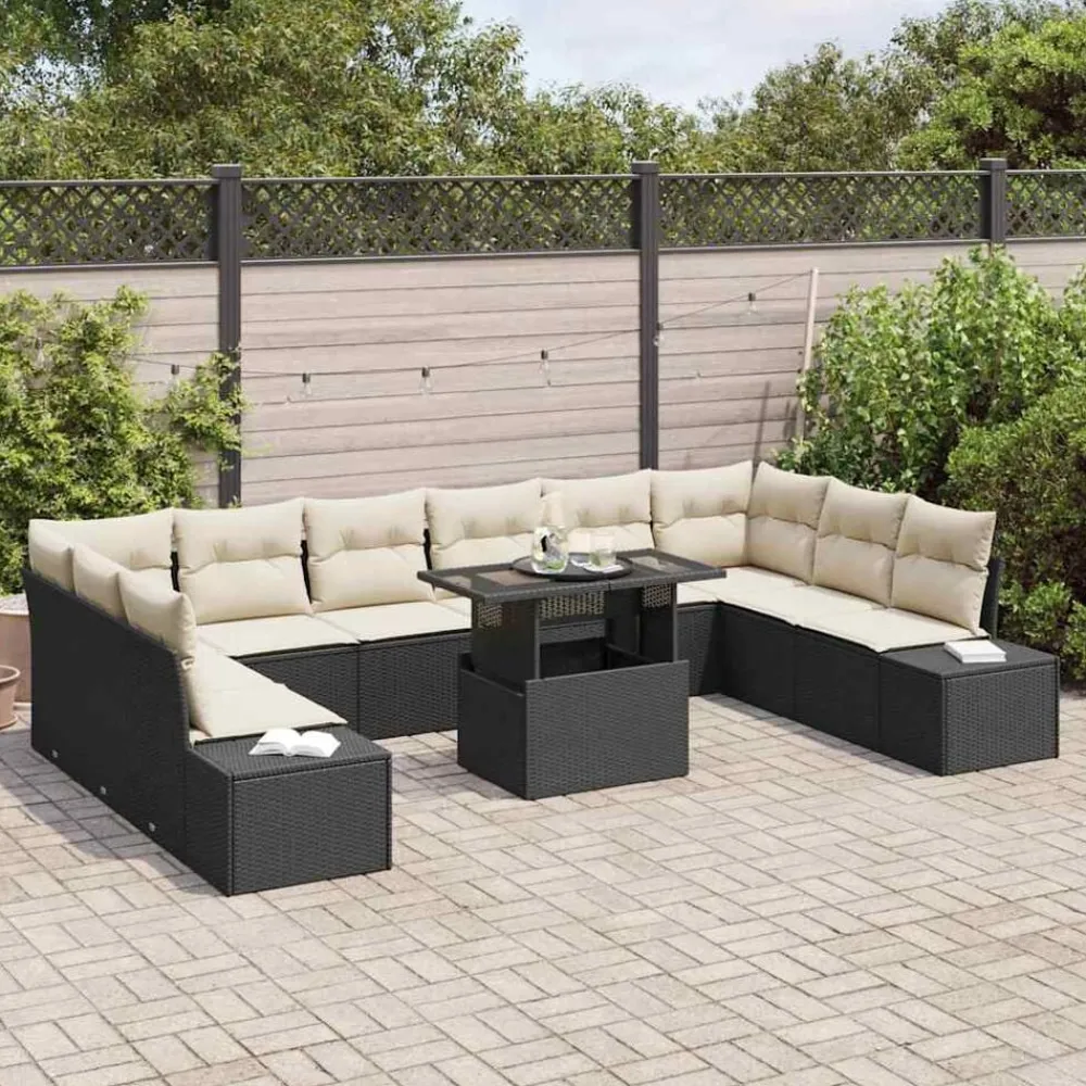vidaXL Ensemble de canapé de jardin 11 pcs Noir Poly rotin