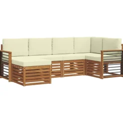 Ensembles De Meubles-vidaXL Ensemble de canapé d'angle avec coussin 6 pcs Naturel et Crème Naturel et crème
