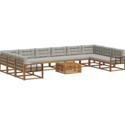 Ensembles De Meubles-vidaXL Ensemble de canapés d'extérieur 11 pcs Gris Naturel et Clair Naturel et gris clair