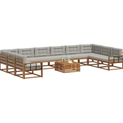 Ensembles De Meubles-vidaXL Ensemble de canapés d'extérieur 11 pcs Gris Naturel et Clair Naturel et gris clair